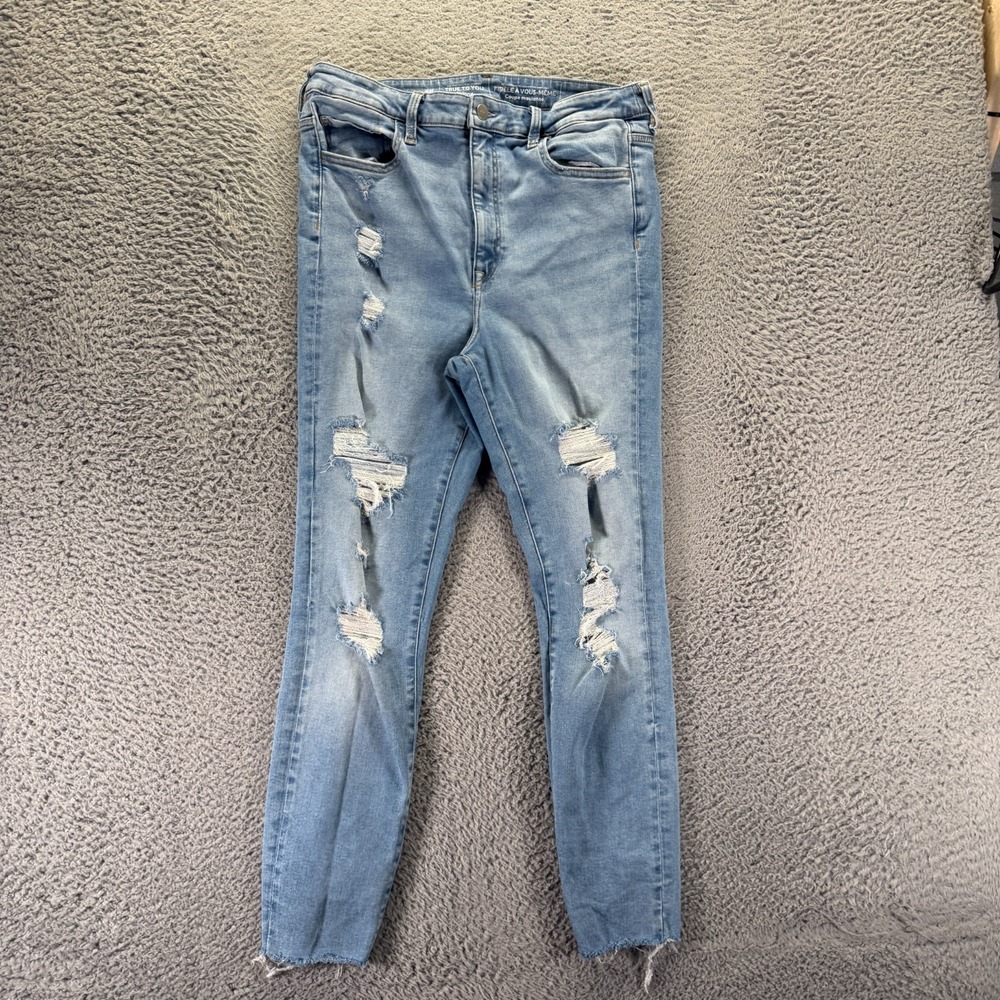 H&M Jeans Women 32x28 Blue Cotton Denim Skinny Leg Distressed Frayed-Hem Stretch